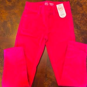 Brand new velvet jeggings. Raspberry pink in color. The fabric is soft.